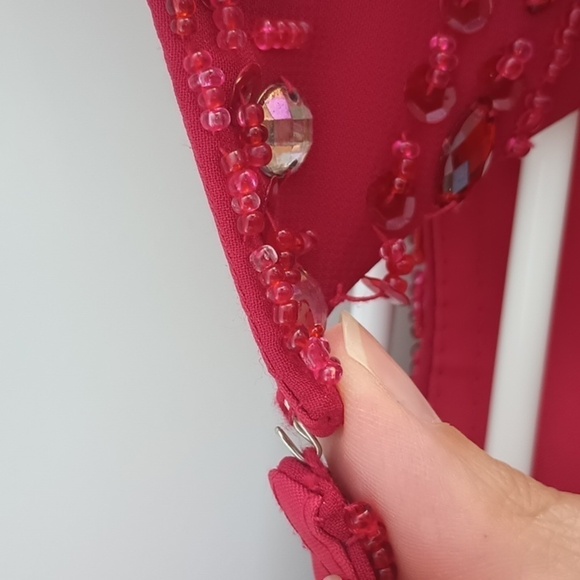 Two piece formal prom bejeweled rhinestone red dress - Picture 8 of 13